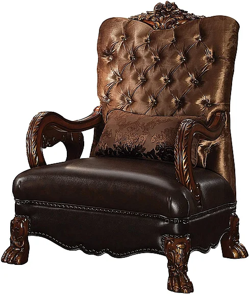 Acme Versailles Living Room Chair in Golden Brown Velvet & Cherry Oak 52097