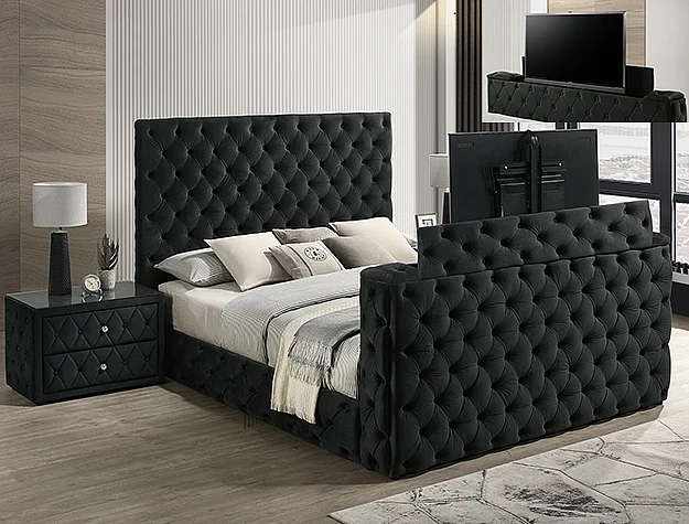 Crown Mark Josephine King Upholstered Panel Bed in Black