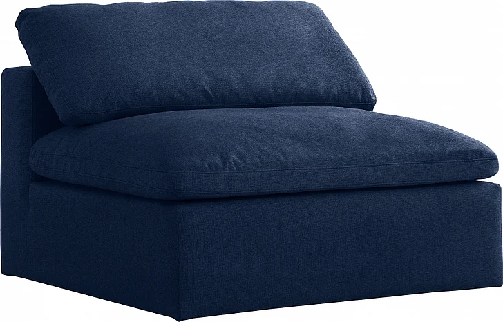 Meridian Serene Linen Textured Fabric Deluxe Comfort Armless Chair in Navy Linen Textured Fabric 601Navy-Armless