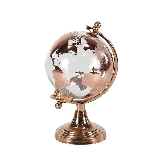 UMA Copper Aluminum Metal Educational/Geographic Earth Globe with Tiered Base, 7" x 6" x 11" | 52477
