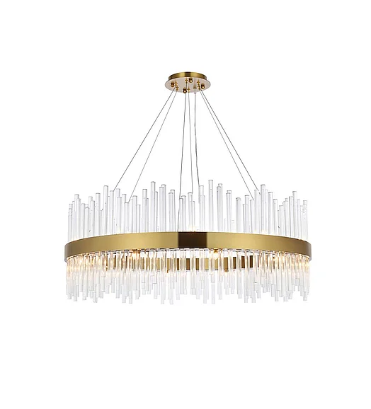 Elegant Dallas 36 In. Round Crystal Pendant in Satin Gold 3000D36SG