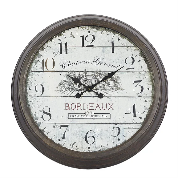 UMA Brown Metal Decorative Wall Clock with Bordeaux, 28" x 4" x 28" | 52503