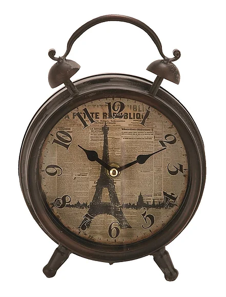 UMA Black Metal Eiffel Tower Decorative Clock with Bell Style Top, 6 x 3 x 9 | 52506