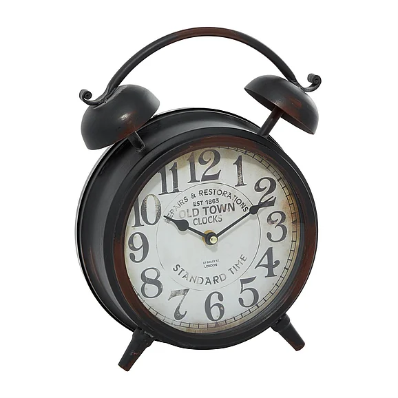 UMA Black Metal Decorative Clock with Bell Style Top, 10 x 4 x 13 | 52510