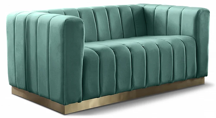 Meridian Marlon Velvet Loveseat in Mint Velvet 603Mint-L