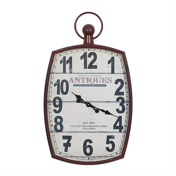 UMA Red Metal Distressed Pocket Watch Inspired Decorative Wall Clock, 19" x 3" x 33" | 52530