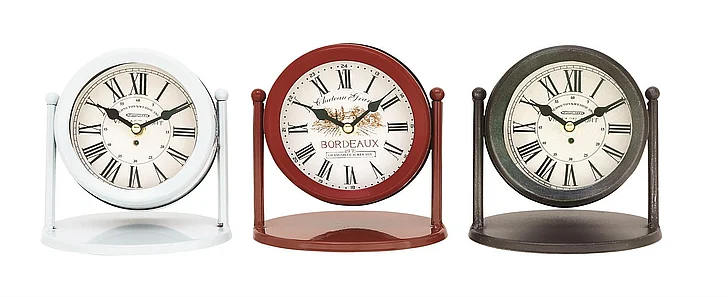 UMA Multi Colored Metal Clock, 3 Assorted 6"W, 6"H | 52572 CLOSEOUT