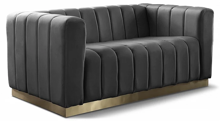 Meridian Marlon Velvet Loveseat in Grey Velvet 603Grey-L