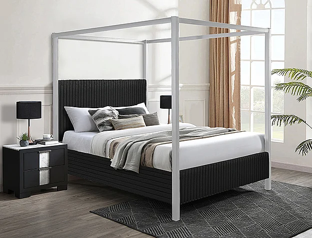 Crown Mark Cora King Upholstered Canopy Bed in Black