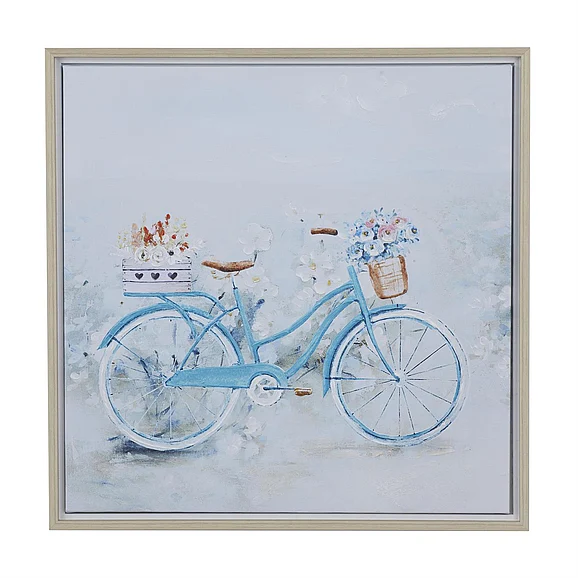 UMA Blue Canvas Bike Living Room Framed Wall Art with Tan Frame, 23" x 1" x 24" | 52644 CLOSEOUT