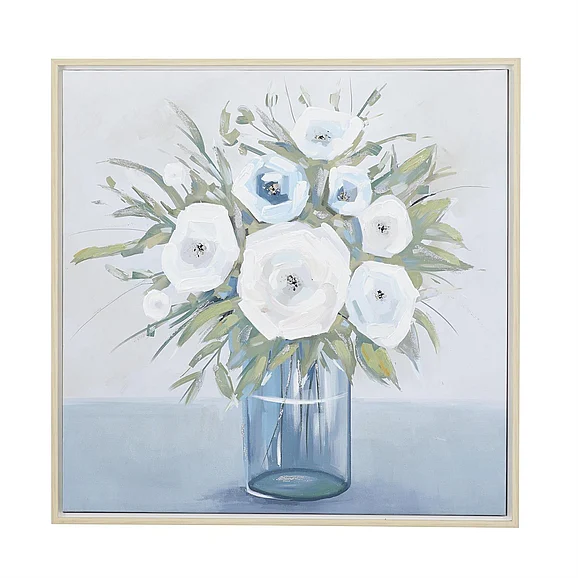 UMA Multi Colored Canvas Floral Bouquet Living Room Framed Wall Art with Tan Frame, 32 x 2 x 32 | 52650