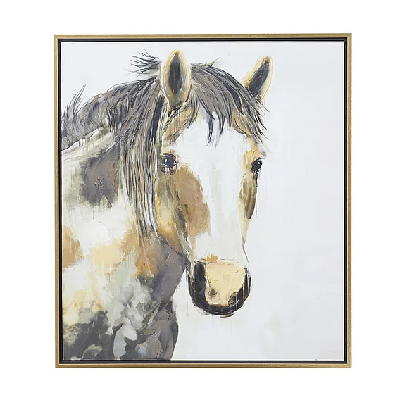 UMA Canvas Horse Framed Wall Art with Gold Frame in Brown 52653