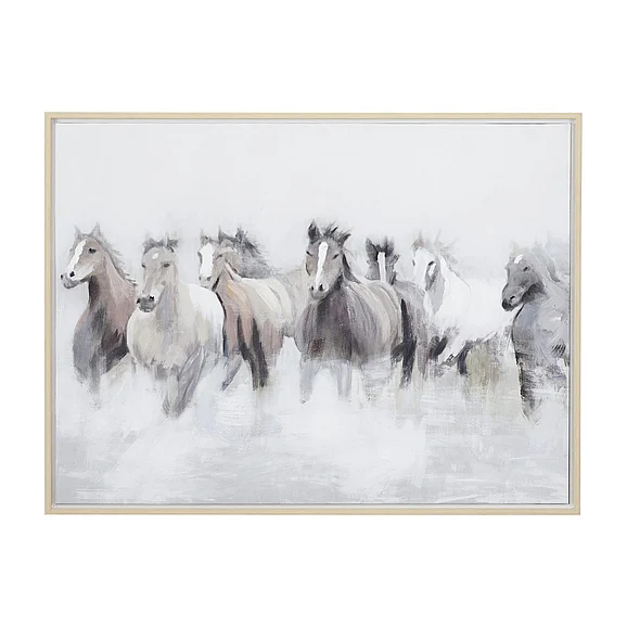 UMA Gray Canvas Horse Living Room Framed Wall Art with Brown Frame, 40" x 1" x 30" | 52654