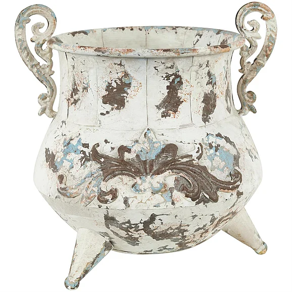 UMA White Metal Distressed Decorative Vase, 11" x 11" x 11" | 52742
