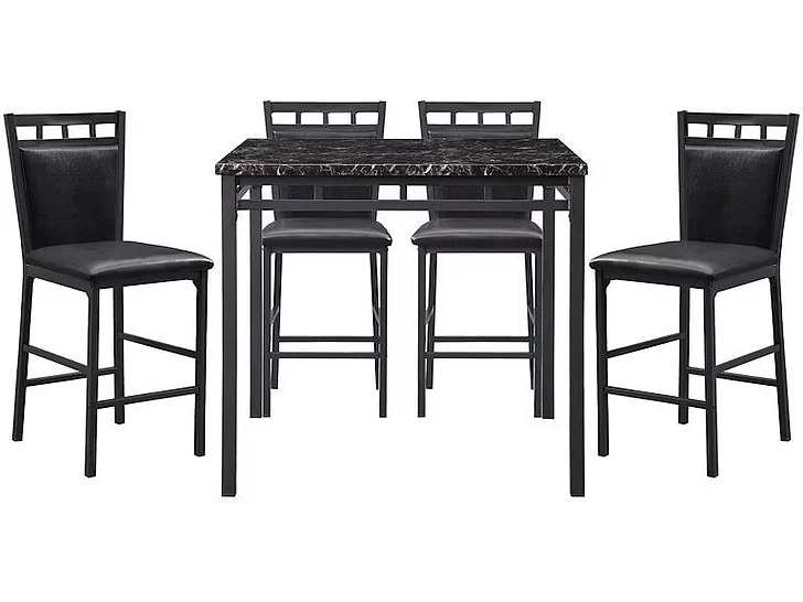 Homelegance Olney 5-Piece Pack Dinette Set w/ Faux Marble Top in Black 5275