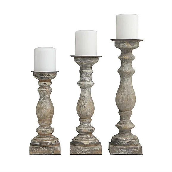 UMA Brown Wood Decorative Candle Holder, Set of 3 15, 14, 12H | 52759 CLOSEOUT