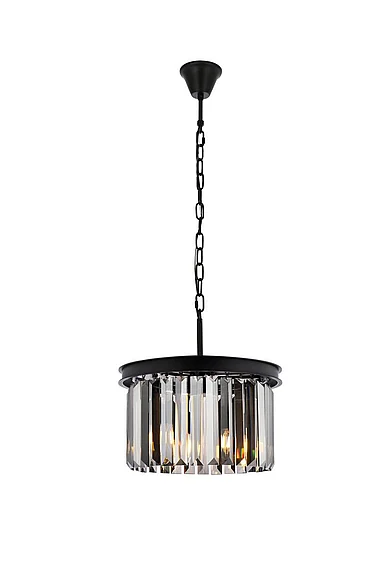 Elegant Sydney 3 Light Matte Black Pendant Silver Shade (Grey) Royal Cut Crystal 1238D16MB-SS/RC