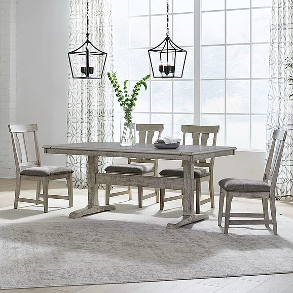 Liberty Furniture Hallendale 5 Piece Trestle Table Set in Gravel Wash