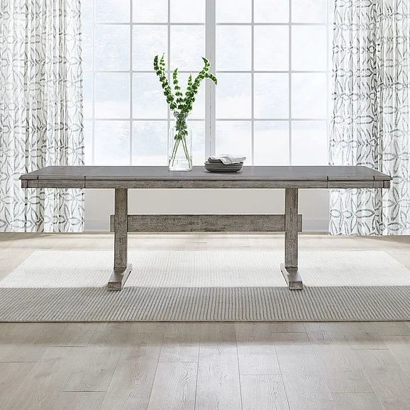 Liberty Furniture Hallendale Trestle Table in Gravel Wash 528-CD-TRS