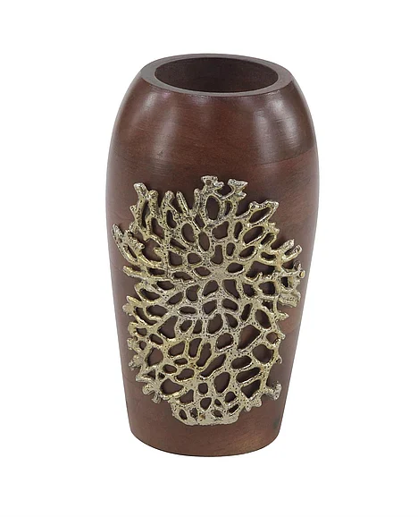UMA Brown Mango Wood Vase, 6" x 6" x 10" | 52831 CLOSEOUT