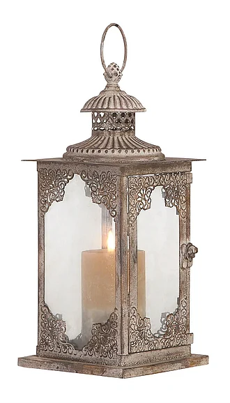 UMA Gray Metal Decorative Indoor Outdoor Candle Lantern with Handle, 6" x 6" x 13" | 52900
