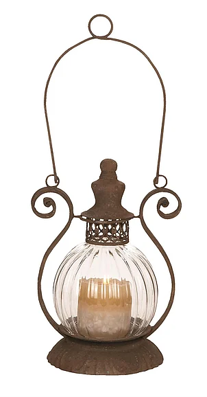 UMA Brown Metal Decorative Indoor Outdoor Candle Lantern with Handle, 8" x 6" x 11" | 52931