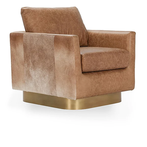 Classic Home Lathe Leather/Hide Accent Chair in Chestnut Brown/Blonde 53002009