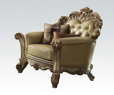 Acme Vendome Chair w/ 2 Pillows in Gold Patina 53002