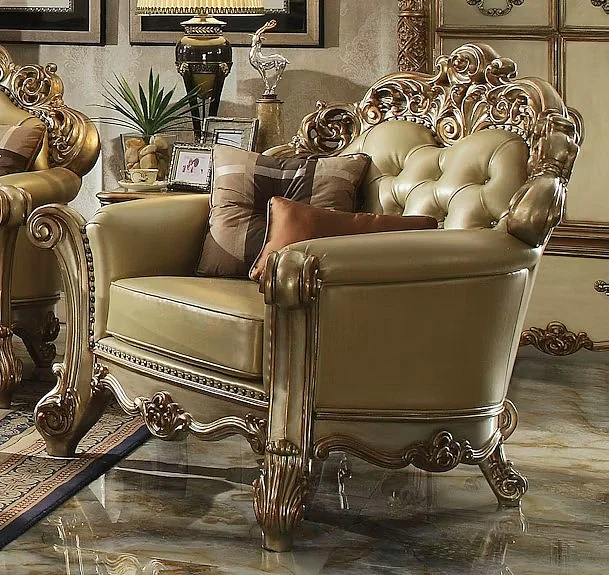 ACME Vendome Chair with 2 Pillows in Bone Synthetic Leather and Silver Patina 53002B