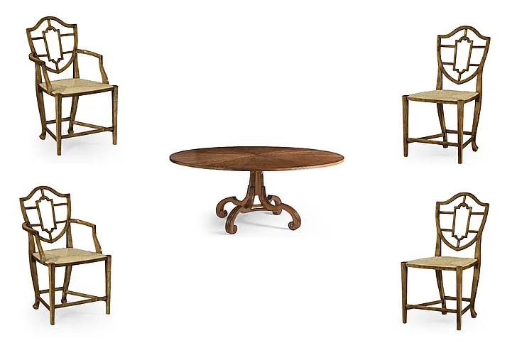 Jonathan Charles William Yeoward 5pc 70" Lacock Toasted Oak Dining Table Set in Taoasted Oak