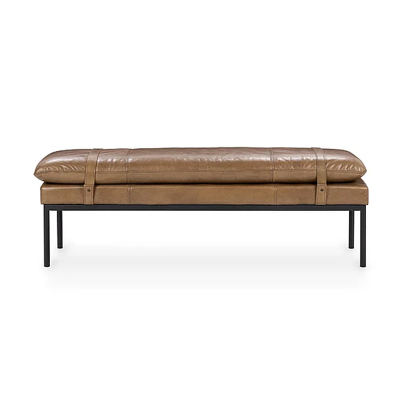 Classic Home Celiah Top Grain Leather Accent Bench in Tan 53006525