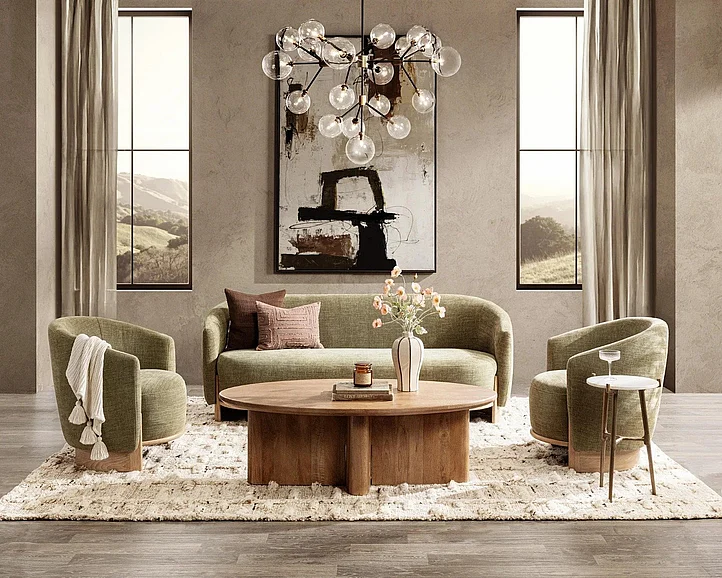 Classic Home Myra 3pc Upholstered Living Room Set in Sage Dust
