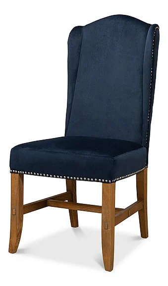 Sarreid High Back Dining Chair in Blue Velvet 53028 (Set of 2)