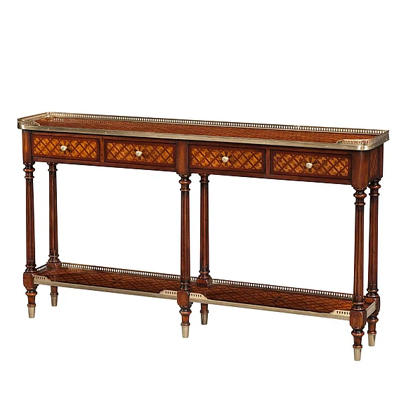Theodore Alexander Burl Lattice Parquetry, Brass Mounted Console Table 5305-003