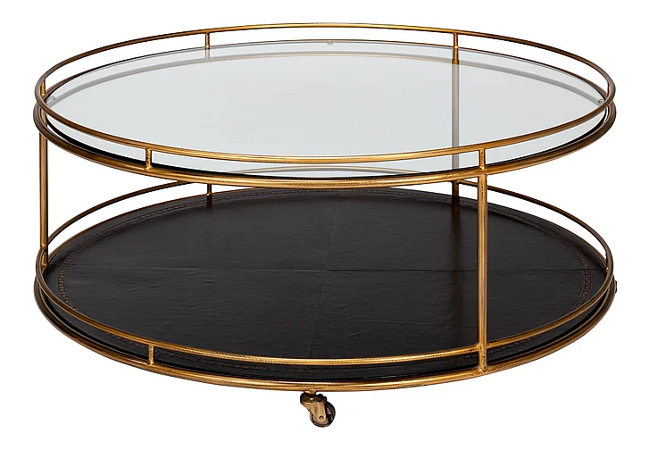 Sarreid Trolley Round Cocktail Table in Gold 53138