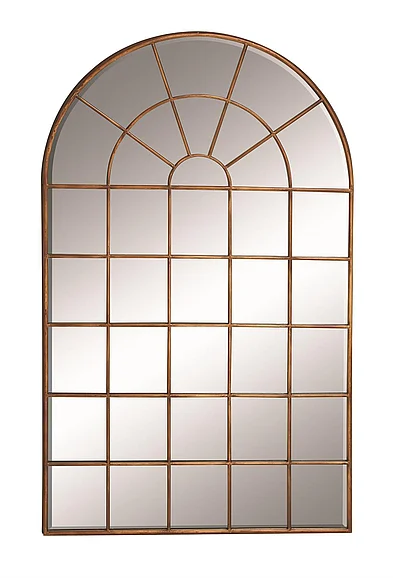 UMA Brown Metal Arched Window Pane Room Wall Mirror, 34" x 2" x 56" | 53181