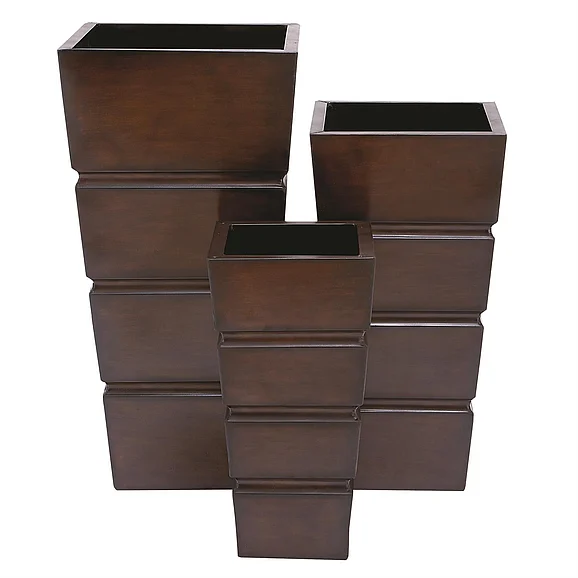 UMA Brown Metal Geometric Tapered Square Indoor Outdoor Planter with Fluted Design, (Set of 3) 31, 25, 20H | 53206