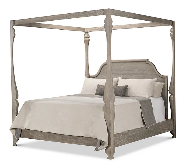 Sarreid Madeline Bungalow King Poster Bed in Moonskin