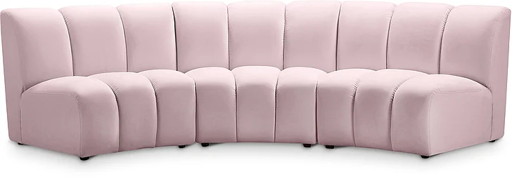 Meridian Infinity Modular Sofa in Pink Velvet 638Pink-3PC