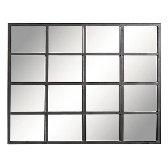 UMA Black Metal Window Pane Inspired Room Wall Mirror, 35 x 1 x 45 | 53394