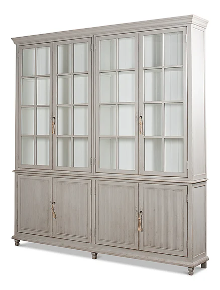 Sarreid Harper Glass Front Bookcase in Soft Grey 53450