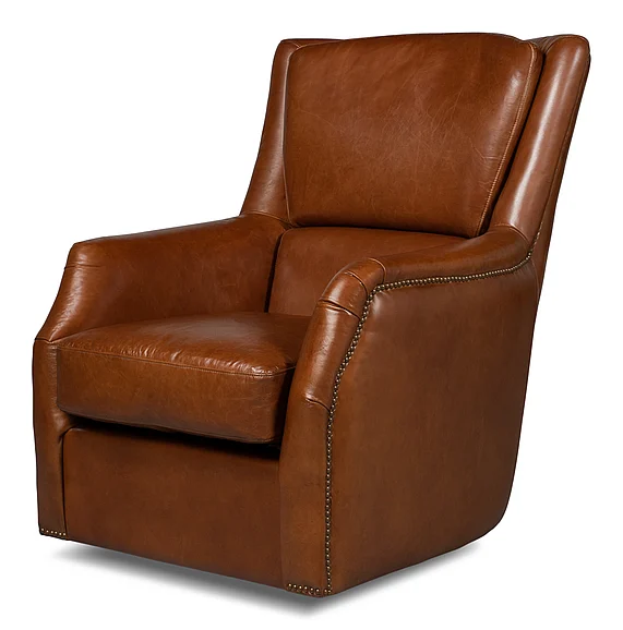 Sarreid Baker Leather Swivel Chair in Havana 53468