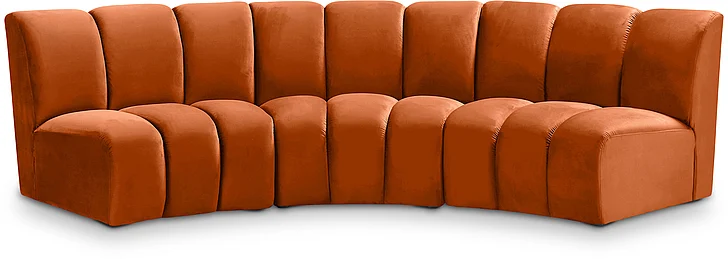 Meridian Infinity Modular Sofa in Cognac Velvet 638Cognac-3PC