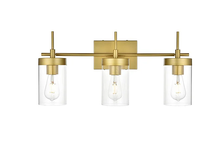 Elegant Benny 3 Light Brass and Clear Bath Sconce LD7319W24BRA