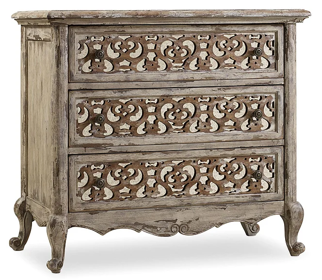 Hooker Furniture Chatelet 3-Drawer Fretwork Nightstand in Linen White 5351-90016