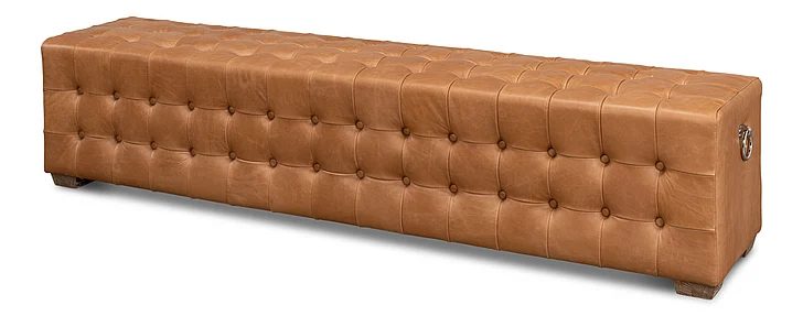 Sarreid Beam Tufted Leather Bench in Light Brown 53544