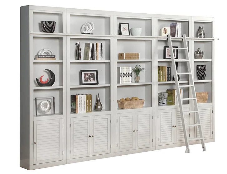 Parker House Boca 6-Piece Inset Bookcase Wall with Ladder in Cottage White