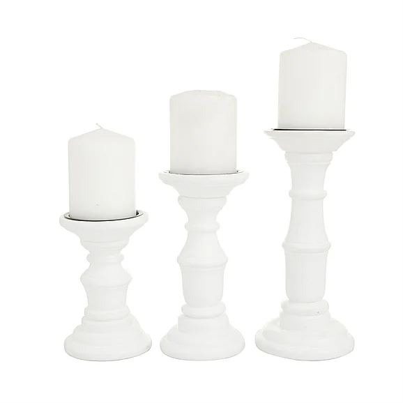 UMA White Mango Wood Turned Style Pillar Decorative Candle Holder, Set of 3 10, 8, 6H | 53563 CLOSEOUT