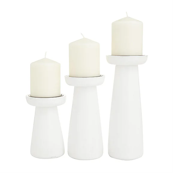 UMA CosmoLiving by Cosmopolitan White Mango Wood Pillar Decorative Candle Holder, Set of 3 10, 8, 6H | 53580 CLOSEOUT