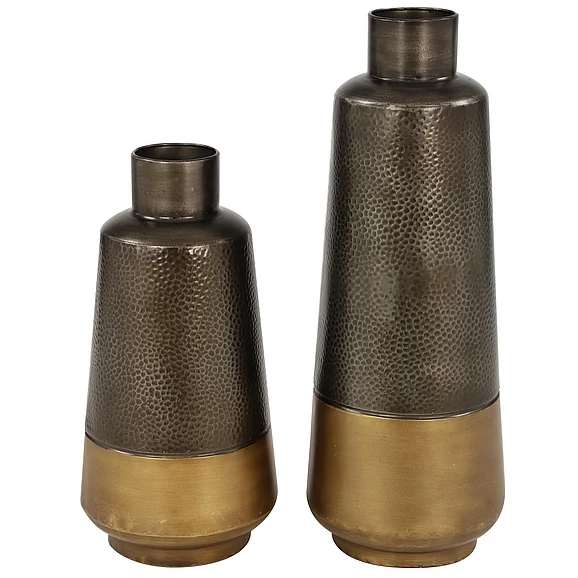 UMA Dark Gray Metal Decorative Vase with Gold Base, (Set of 2) 20, 15H | 53611